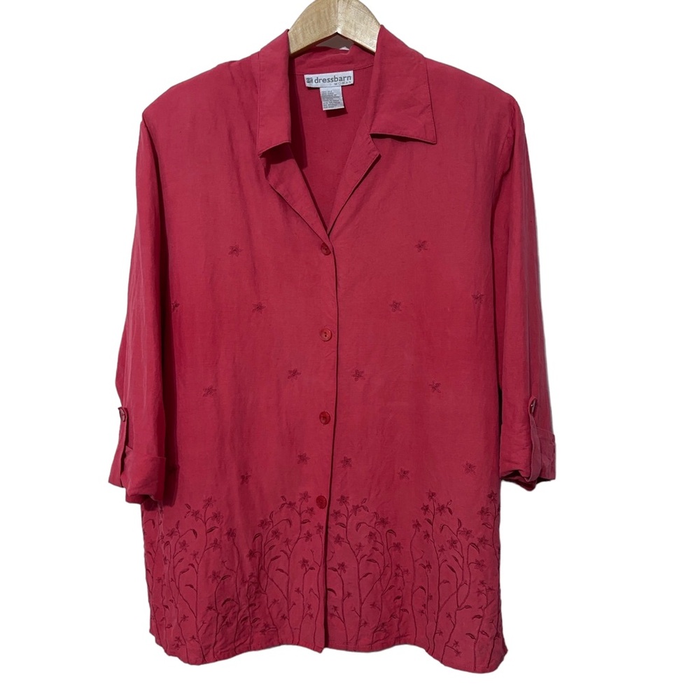 Dressbarn Silk Linen Floral Embroidered Shirt Womens Plus Size 14/16W